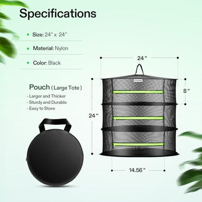 VIVOSUN 3-Layer Mesh Drying Rack Hanging Design with Green Zippers for Dehydrating, Indoor and Outdoor Pruning Shears Included (Pack of 2) - size: 3 Layer (Pack of 2), style: 1 Pack