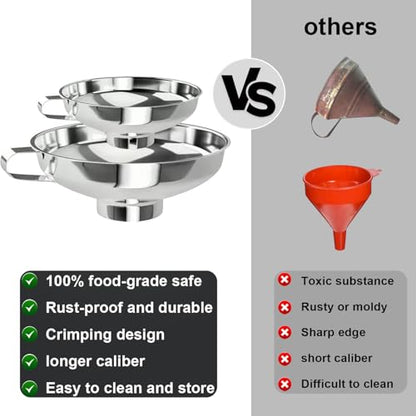 Wide Mouth Canning Funnel, Large Kitchen Funnel for Mason Jars, Canning, Filling Bottles with Oil & Liquid, Dishwasher Safe, Stainless Steel