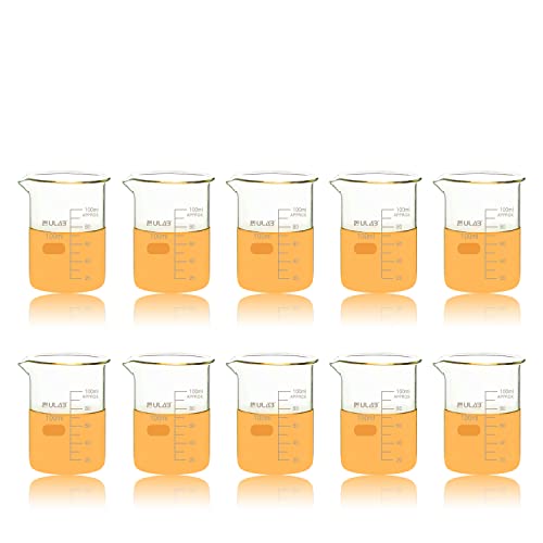 ULAB Scientific Glass Beakers, Vol. 100ml, 3.3 Borosilicate Griffin Low Form with Printed Graduation, Pack of 10, UBG1031 - style: 10pcs of Vol.100ml, Low form