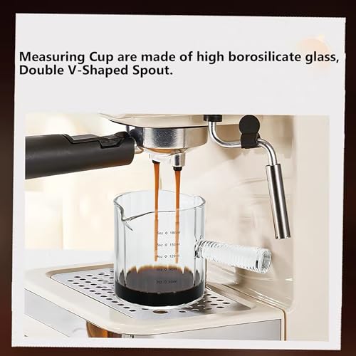 Glass Espresso Cup 6 OZ, Double Shots Measuring Cup with Glass Handle for Dishwasher Safe, Double V-Shaped Spout Milk Frothing Pitcher, Espresso Accessories for Machine, Demitasse Cups (Clear) - color: Clear