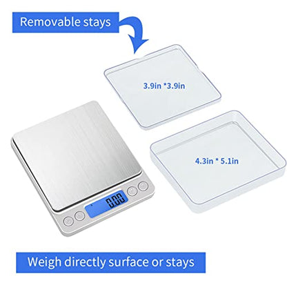 UNIWEIGH Digital Kitchen Scale, 500g/0.01g Gram Scale,Cooking Food Scale Digital Weight Grams and OZ with LCD Display, Digital Jewelry Coffee Scale with 2 Trays,Auto Off, Tare，Stainless Steel - size: 500G