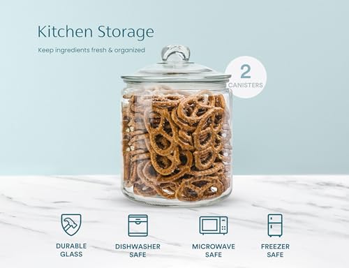 KooK Glass Kitchen Jars, Food & Cookie Storage Containers for Pantry, Bathroom Apothecary Canisters, Airtight Lids, Dishwasher Safe, with Chalk and Labels, 1 Gallon, Set of 2