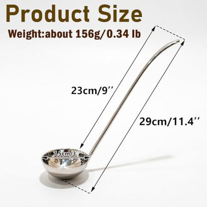 Small Soup Ladle for Kitchen, 11.4-Inch Stainless Steel Ladle 2.4 oz, Serving ladle for Soup,Gravy,Canning, Hot Pot, Dishwasher Safe