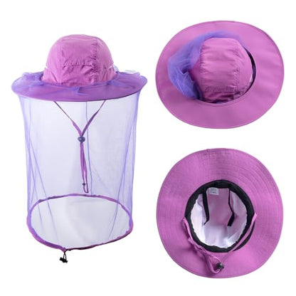 Mosquito Netting Bee Keeper Hat,Garden Bug Gnats Face Cover Head Net Veil Costume Dog Grooming Cap for Women Men Fishing - color: Purple