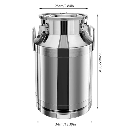 40L/10.56 Gallon 201 Stainless Steel Milk Can Wine Pail Bucket Tote Jug Liquid Storage Pail with Lid and Commercial Fermentation Barrel Heavy Duty Liquid Storage Kitchen Container