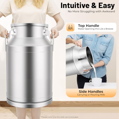 20-60L Stainless Steel Milk Can Wine Milk Bucket Wine Pail Bucket Milk Can Tote Jug with Sealed Lid Heavy Duty, with Independent Embedded Silicone Sealed Lid (40L) - size: 40L