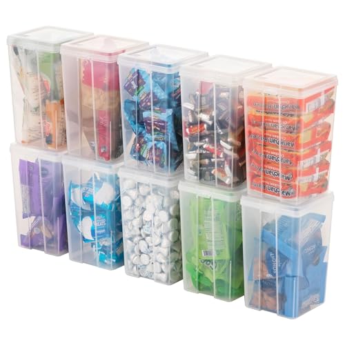 IRIS USA Vertical Plastic Flip Top Storage Containers Bins with Lids for Pantry, Home, Office, Organization, Medium, Stackable Hinged Organizer with Latches, Clear, 20 Pack - size: Medium - 20 Pack