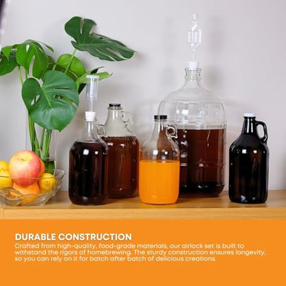 FastRack 4-Pack 1G Clear Glass Jugs with Polyseal Caps, 6.5G Rubber Bungs & 3-Piece Airlocks – Fermentation Jars for Home Brewing, Glass Fermenter Containers for Liquid Fermentation