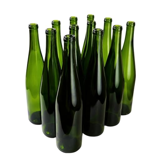 FastRack - 750ml Green Wine Bottles (Pack of 12) | W13 Stretch Hock Liquor Bottles | 750 ml Green Wine Empty Bottle for Drinks - NO CORKS INCLUDED - color: Green