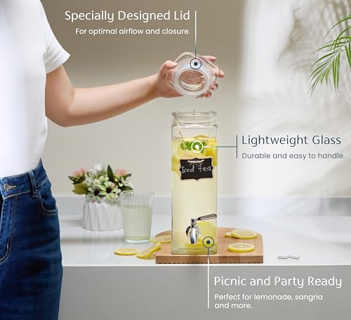 Kook Glass Drink Dispenser, with Leak-Proof Stainless Steel Spigot, Clear Rectangular Mason Jar, Beverage Storage for Fridge, for Water, Iced Tea, Sangria, Lemonade, 80 oz (2) - size: 80 oz set of 2