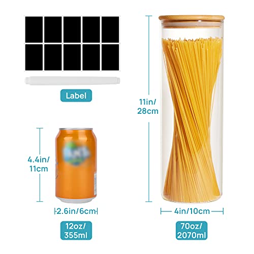 Vtopmart 70oz Glass Food Storage Jars, 3 Pack Large Kitchen Containers with Airtight Bamboo Lids for Pasta, Nuts, Flour, Canisters Set for Cereal, Pantry Organization, BPA Free - size: 3 Pack (70 oz)