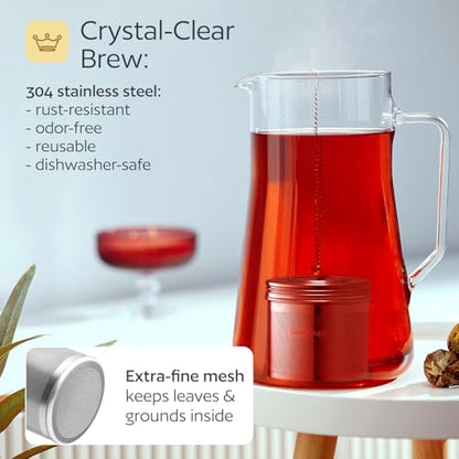 Stainless Steel Tea Infuser for Loose Leaf Tea, Large (2.95” Diameter x 2.85” Height) – Extra Fine Mesh Strainer with Chain Hook & Lid, Reusable Tea Steeper for Mugs, Cups & Teapots - size: Large