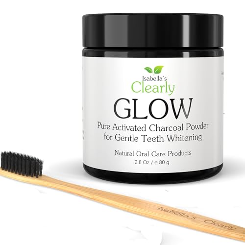 Glow Natural Teeth Whitening Kit – Activated Charcoal Tooth Powder + Bamboo Toothbrush | Fluoride Free, Non-Peroxide Oral Care | Made in USA - size: 1.41 Ounce (Pack of 2)