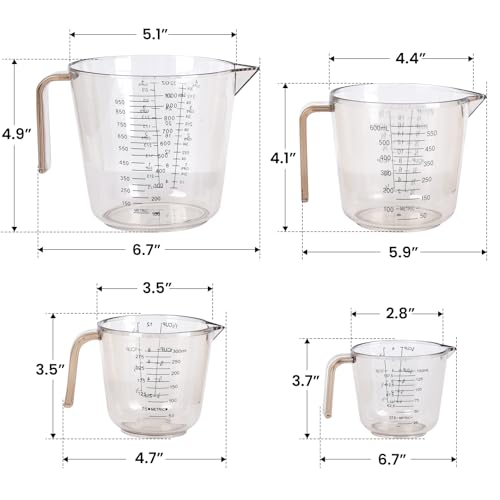 4 Cup Measuring Cups Sets,4 Sizes 150/300/600/1000ML,Liquid Measuring Cups For Kitchen BPA Free Plastic with Nozzle Handle Multiple Measurement Scales Thick (Black)