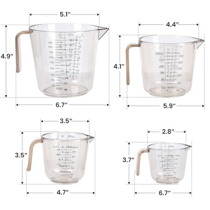 4 Cup Measuring Cups Sets,4 Sizes 150/300/600/1000ML,Liquid Measuring Cups For Kitchen BPA Free Plastic with Nozzle Handle Multiple Measurement Scales Thick (Black)