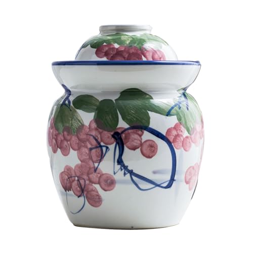 Ceramic Pickle Jar with Lids,Large Traditional Chinese Porcelain Pickle Jar Pickling Jars,Ceramic Fermentation Crock with Water Seal Airlock Lid,Sauerkraut Crock A-7L (A-7L - color: A, size: 7L