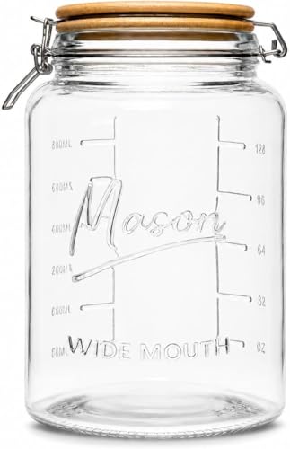 kitchentoolz 1 Gallon Mason Jars Wide Mouth with Airtight Bamboo Lids – Set of 2 Gallon Glass Jar with Lid – Large Mason Jars with Lids for Kitchen Pantry, Storage, and Canning - size: 2-pack
