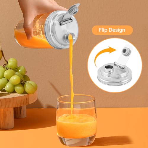 Mason Jar Pour Spout Lid Stainless Steel, 2 Pack Wide Mouth Mason Jars Lids, Anticracking Ball Wide Mouth Lid, Canning Lids for Drinking, Salad Dressing(2 Pcs)