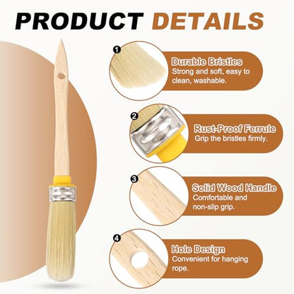 uxcell 5 Pcs Wax Paint Brushes, 2 x 0.7 Inch Chalk Stencil Brush, Oval PET Fiber Bristle with Wood Handle, Painting Tool for Furniture DIY Home Decor Art Crafts, Yellow - size: 2 x 0.7 Inch