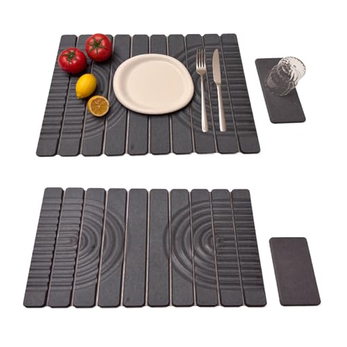 Stone Drying Mat for Kitchen Counter, 23.62"X15.35" Absorbent Diatomaceous Collapsible Quick Drying Dish Mats，Roll This Non-Slip Highly Absorbent Drying Mat Into a Compact Size for Seamless Storage - color: Gray