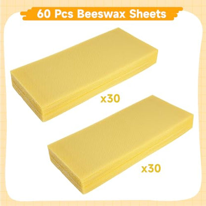 60-Pack Beeswax Sheets, 16-1/3 inch x 7-2/3 inch,Beehive Wax Foundation, Beeswax Foundation Sheet, Beeswax for Candle Making Beekeeping