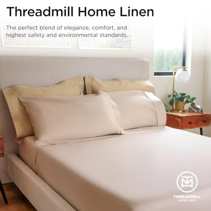 Threadmill 100% Cotton Sheets for Twin Size Bed - 600 Thread Count Twin Bed Sheets Set with 15” Deep Pocket - Sateen Weave 3-Piece Bedding Set with Cooling Effect, Beige - color: Light Beige Solid, size: Twin