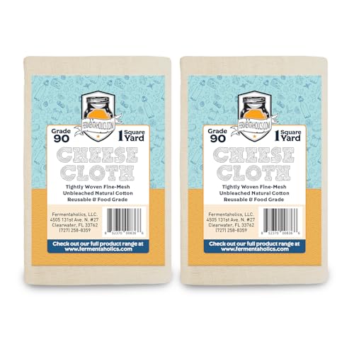 Fermentaholics Unbleached Grade 90 Cheesecloth | 1 Square Yard, Ultra Fine-Mesh, Food-Grade Cheesecloth | Cheese Cloth for Cooking, Straining Cheese, Nut Milks, Bone Broth, Infusions, Tea, etc. (2 Pack) - size: 2 Pack