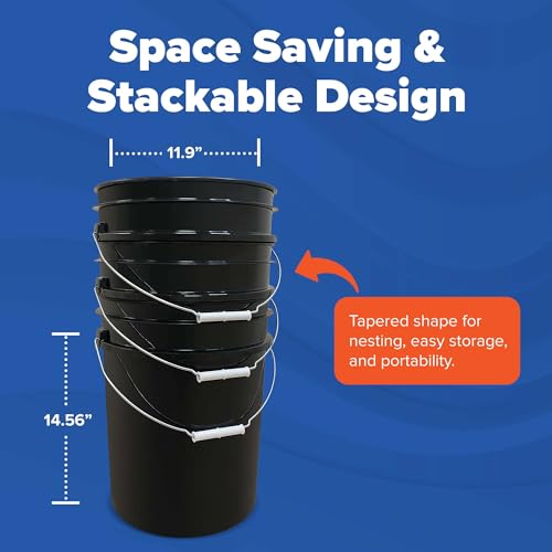 ePackageSupply 5 Gallon Bucket - Food Grade Bucket, Metal Handle Grip, BPA-Free, Heavy-Duty 90 Mil HDPE Plastic Pail, Stackable Utility Container, Made in USA, Lid Not Included, Black, 12 Packs - color: Black, size: 12 Packs