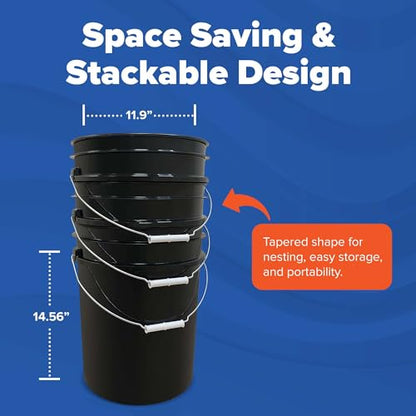 ePackageSupply 5 Gallon Bucket - Food Grade Bucket, Metal Handle Grip, BPA-Free, Heavy-Duty 90 Mil HDPE Plastic Pail, Stackable Utility Container, Made in USA, Lid Not Included, Black, 60 Packs - color: Black, size: 60 Packs