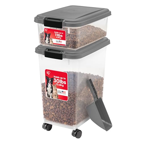 IRIS USA 30 lbs & 11 lbs Combo Airtight Dog Food Storage Container, Stackable Treat Box, 2-Cup Scoop, Wheels, Keep Fresh, Easy Mobility, Dark Gray - color: Dark Gray