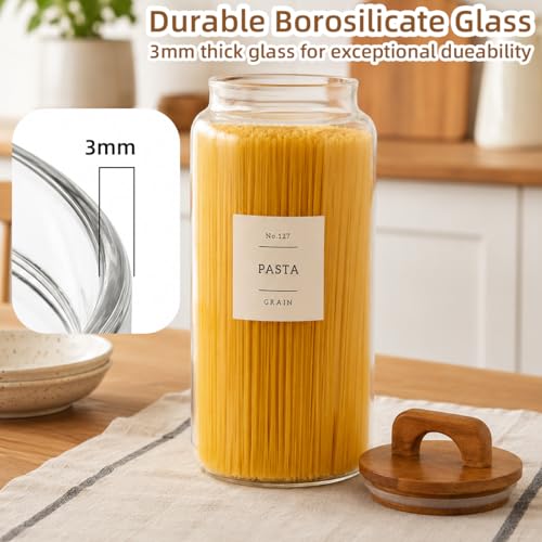 2 Pack Large Glass Flour and Sugar Containers with 132 Pantry Labels - 105 FL OZ Glass Canisters with Bamboo Airtight Lids - Farmhouse Kitchen Glass Pantry Jars for Cookie, Rice, Pasta, Cereal, Salt - size: 105OZ-2 Pack