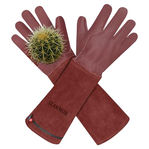 Long Gardening-Gloves Women/Men-Thorn proof Rose Pruning Heavy Duty Gauntlet, Best Garden Gifts for Gardener-XS - color: Brown, size: X-Small (Pack of 1)