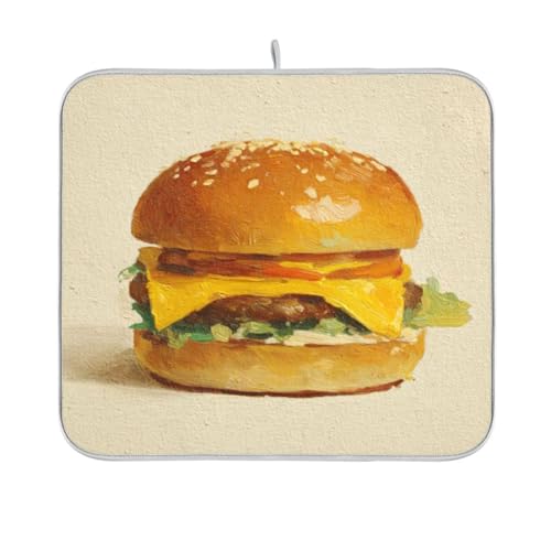 Burger Cheese Lettuce Beige Dish Drying Mat Kitchen Dish Drying Pad Absorbent Microfiber Coffee Mat for Sinks Coffee Bar Draining Racks 18x24 Inch - size: 18x24in