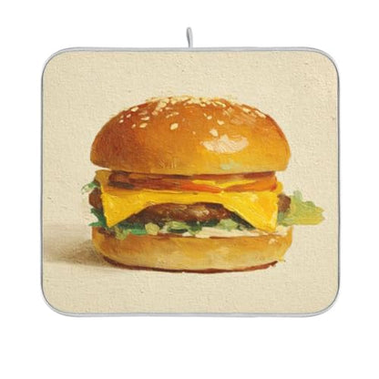 Burger Cheese Lettuce Beige Dish Drying Mat Kitchen Dish Drying Pad Absorbent Microfiber Kitchen Decor for Sinks Draining Racks Countertops 16x18 Inch - size: 16x18in