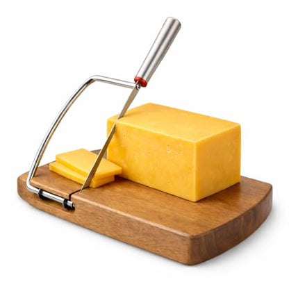 Cheese Slicer with Acacia Wood Board and Stainless Blade | Acacia wood base, stainless steel blade, for block cheese, butter, deli meat and charcuterie serving.