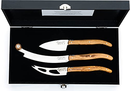 Laguiole Style De Vie Cheese Knives, Luxury Line, 3 Pieces, Olive Wood, in Giftbox - size: Large