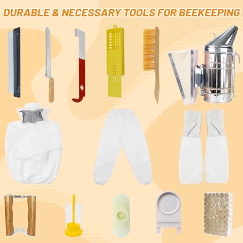10-Frame Bee Hives and Supplies Starter Kit, Beehive Kit Dipped in 100% Beeswax, Bee Keeping Supplies-All Beginners Kit Includes Beekeeping Supplies Tool Set and Bee Suit - size: 10 Frames 1 Layer