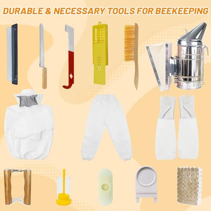 10-Frame Bee Hives and Supplies Starter Kit, Beehive Kit Dipped in 100% Beeswax, Bee Keeping Supplies-All Beginners Kit Includes Beekeeping Supplies Tool Set and Bee Suit - size: 10 Frames 1 Layer