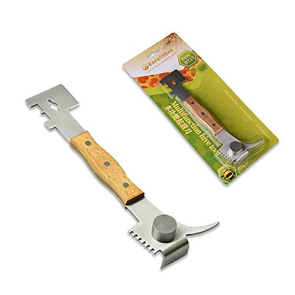 WEICHUAN Multifunction Hive Scraper Tool with Wooden Handle for Beekeeping | 7 in 1 Multifunction Beekeeping Tool Bee Hive Hand Tool for Beekeeper