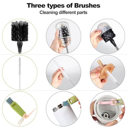 [4 Pack] Bottle Brush, 15 Inches Stainless Steel Long Handle Baby Bottle Scrub Cleaning Brushes with Straw & Lid Brushes for Sports Water Bottle, Cups, Coffee Mugs, Glasswares - size: 4