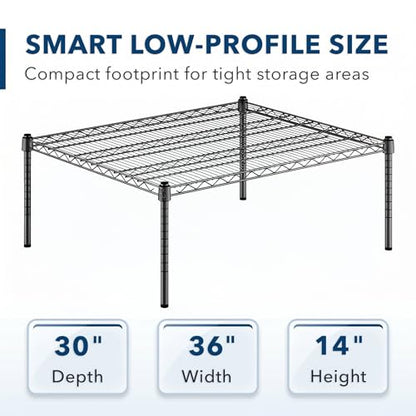 Black Epoxy Wire Storage Shelf, Dunnage Rack, Commercial 1 Tier Small Shelf, 30" x 36" x 14", Heavy-Duty Metal, 600 lbs Capacity - color: Black, size: 30"D x 36"W x 14"H