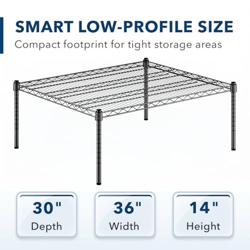Black Epoxy Wire Storage Shelf, Dunnage Rack, Commercial 1 Tier Small Shelf, 30" x 36" x 14", Heavy-Duty Metal, 600 lbs Capacity - color: Black, size: 30"D x 36"W x 14"H