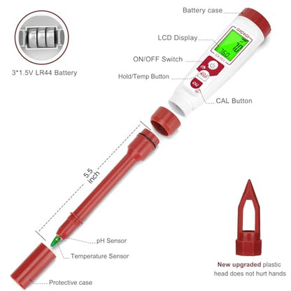 Digital pH Meter with Calibration Kits for Soil Water Food | for Soil, Garden, Water, Plants, Solution and Food, LCD Display, Calibration Powder Included, Plastic Protective Cap | For Soil, Garden, Water, Plants, Solution and Food, LCD Display, Calibratio