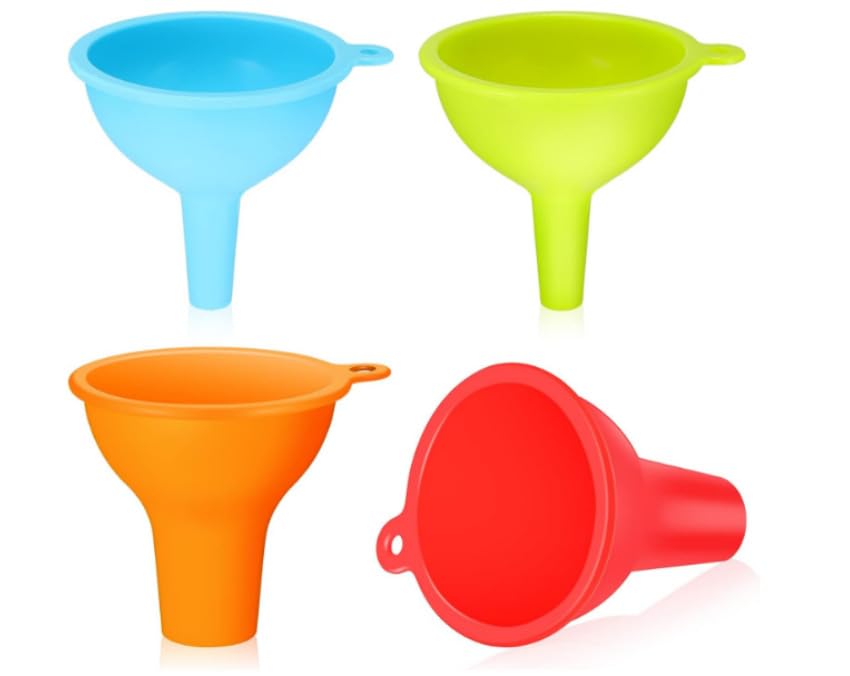 4 Pcs Multicolor Reusable Kitchen Funnel Set - Food Grade Silicone Collapsible Funnel, Funnels for Kitchen Use Filling Water or Powder, Liquid Transfer