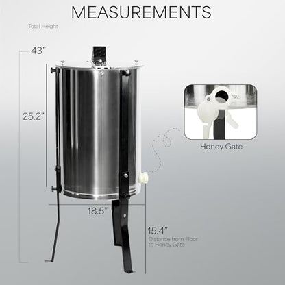 VIVO Honey Extractor 8 Frame Rack (4 Deep Frames), Food Grade Stainless Steel Honey Processing Equipment, Manual Crank Honeycomb Drum Spinner with Transparent Lid, BEE-V004B