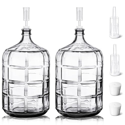Suzile 2 Pieces 3 Gallon Glass Carboy with Drilled Silicone Stoppers and Airlock Fermenting Carboy Clear Beer Carboy Glass Wine Fermenter for Beer Wine Making Equipment - size: 3 Gallon
