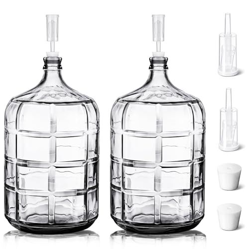 Suzile 2 Pieces 3 Gallon Glass Carboy with Drilled Silicone Stoppers and Airlock Fermenting Carboy Clear Beer Carboy Glass Wine Fermenter for Beer Wine Making Equipment - size: 3 Gallon