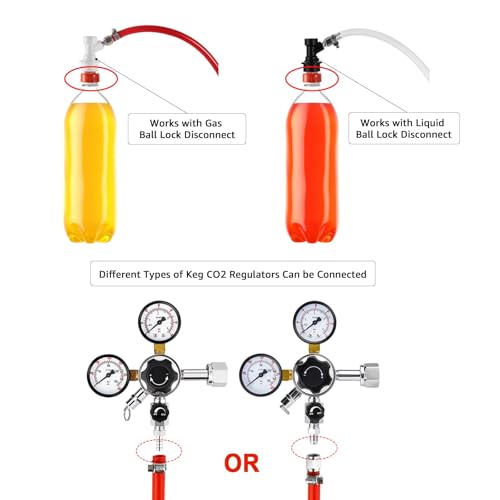 5.5 Feet Ball Lock Disconnect Gas Tubing Plastic Carbonation Cap Kit for Soda Beer PET Bottle CO2 Regulator Keg Tap with Stainless O.D 5/16'' Barb Brewing Hose Clamp Homebrew Sealing Gasket - size: Plastic Carbonation Cap Kit