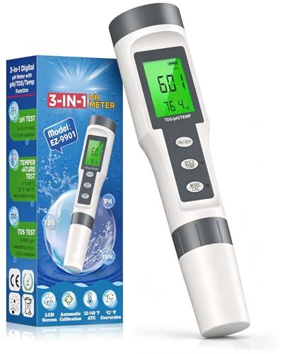 pH Meter, Digital 3-in-1 TDS, pH & Temperature Water Tester pH Pen, 0.01 High Accuracy Reader TDS Meter & PH Tester