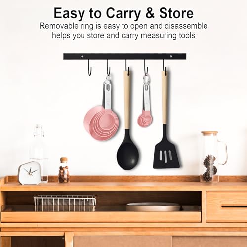 Measuring Cups and Spoons Set, 10 Pieces Nesting Measure Tools, Kitchen Essentials Gadgets with Stainless Steel Handle for Dry & Liquid Ingredient, Pink - color: Pink 10 Pcs